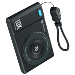 Portronics PowerShutter Air 10K 10000mAh 15W Wireless Magnetic Fast Charging Powerbank, In Built Type Cable,22.5W Type C PD Output,Light Weight,Compatible with iPhone 12 Above,Other Qi Enabled Devices